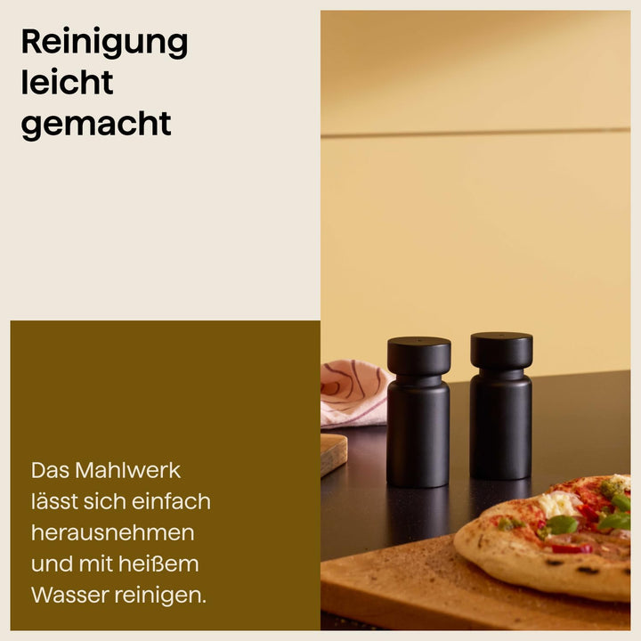 Crushgrind Helsinki Mini Gewürzmühle mit Keramikmahlwerk | 2er Set | Buchenholz | Salz und Peffermüh