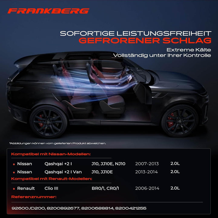 Frankberg Klimakompressor Kompatibel mit Qashqai +2 I J10 JJ10E NJ10 2.0L 2007-2013 Clio III BR0/1 C