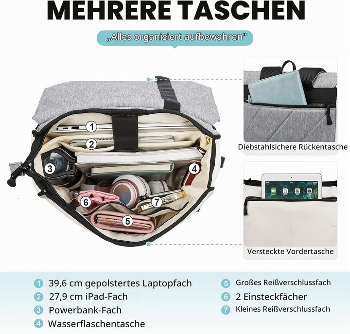 LOVEVOOK Backpack School Laptoptasche Arbeitstasche Damen Wasserdichter Notebook Rucksack mit Laptop
