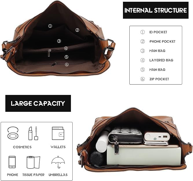 Lifetooler Handtaschen Set Gross Leder Tasche Schultertasche Hobo Taschen Damen Portemonnaie Geschen