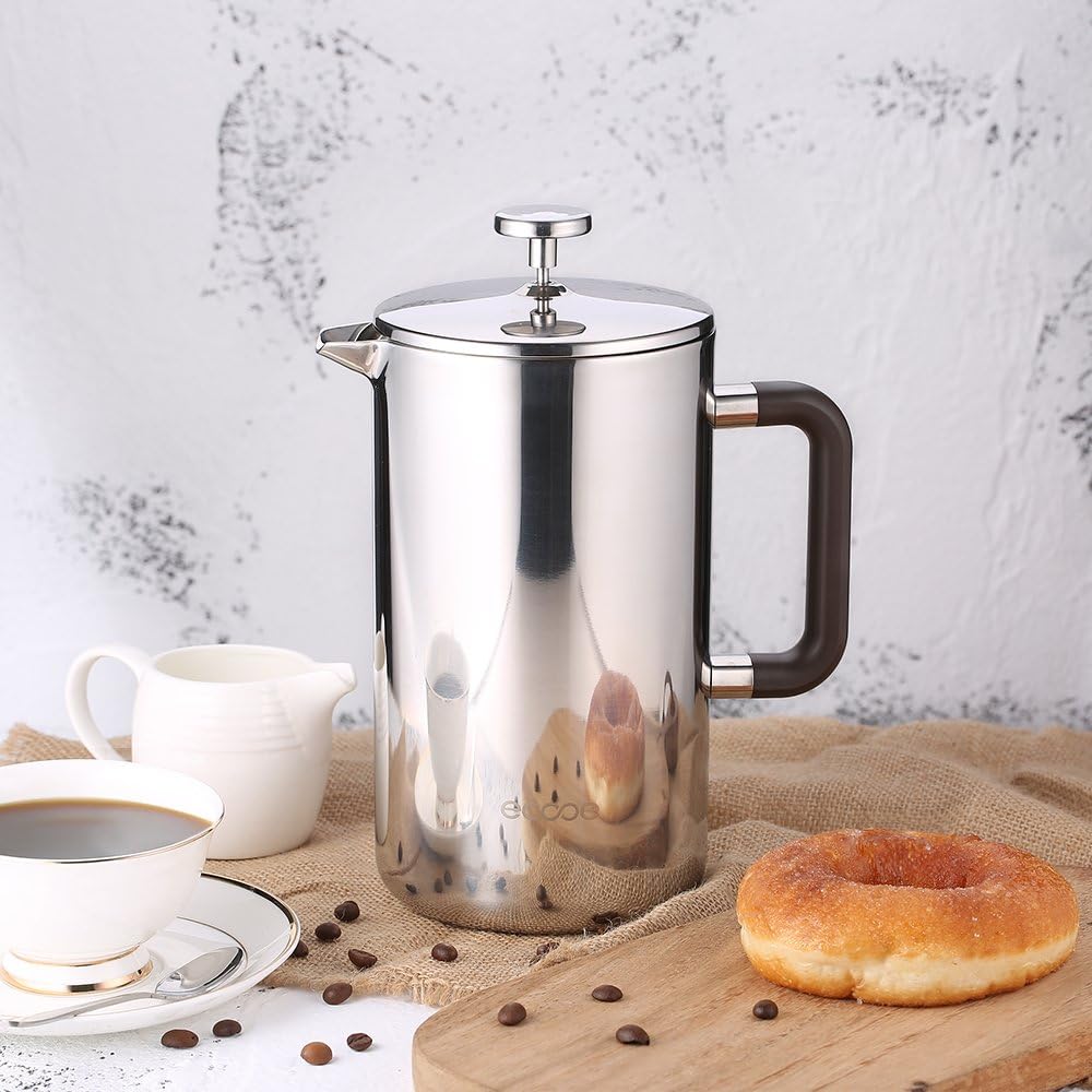 Ecooe 1.5L French Press Kaffee Doppelwandiger Kaffeebereiter aus 18/10 Rostenfrei Edelstahl mit 3 Fi