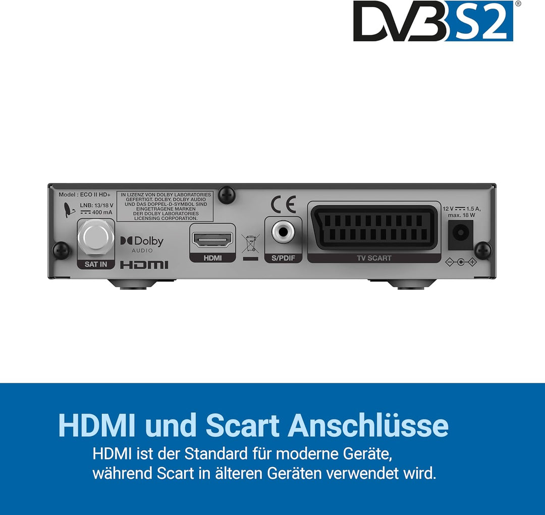 HUMAX Eco II HD+ Digitaler SAT Receiver, Digitaler Receiver für Fernseher mit Dolby Digital Plus Unt