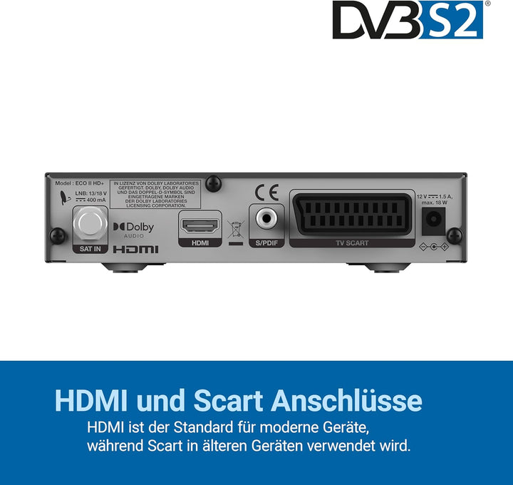 HUMAX Eco II HD+ Digitaler SAT Receiver, Digitaler Receiver für Fernseher mit Dolby Digital Plus Unt