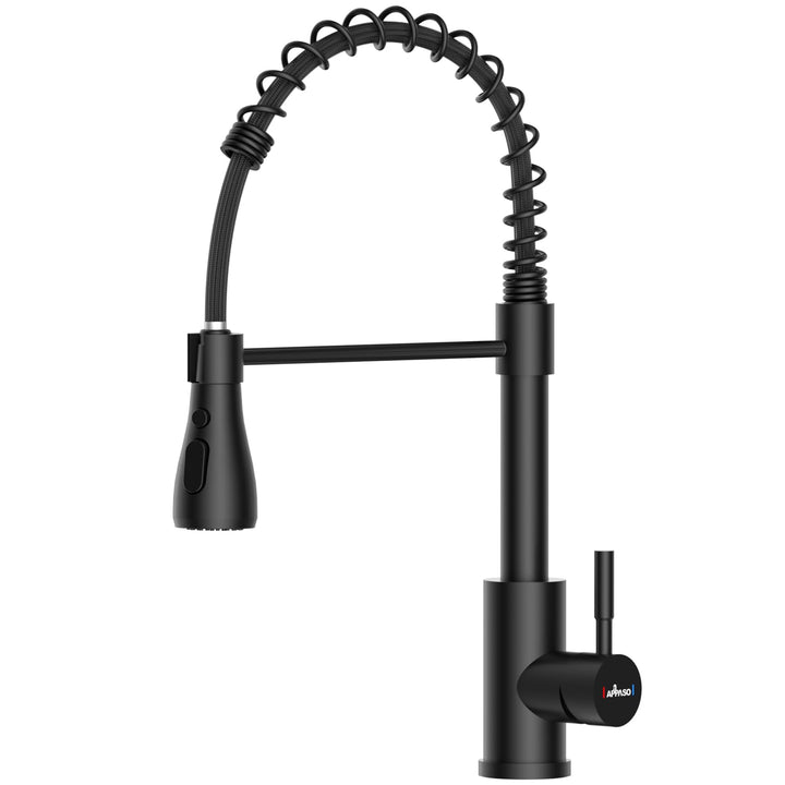 APPASO Wasserhahn Küche Schwarz, Hochdruck Mischbatterie mit 3 Strahlarten, 360° Drehbar Spültischar