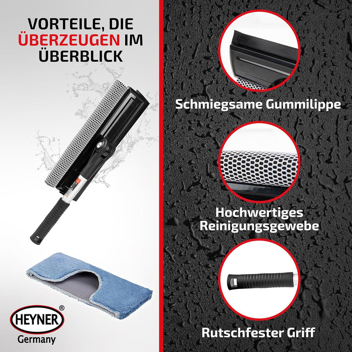 Heyner® Scheibenreiniger faltbar 25cm mit klappbarem Kopf und ergonomischem Griff – inkl. Mikrofaser