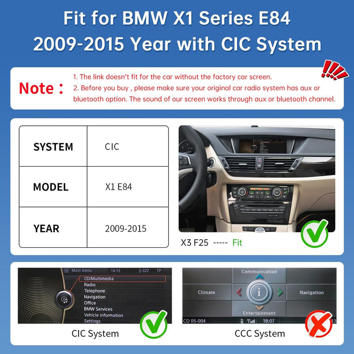 Road Top 12,3 Zoll Ultraschmaler Autoradio Carplay für BMW X1 E84 mit CIC | 2009-2015 Jahr, Linux HD