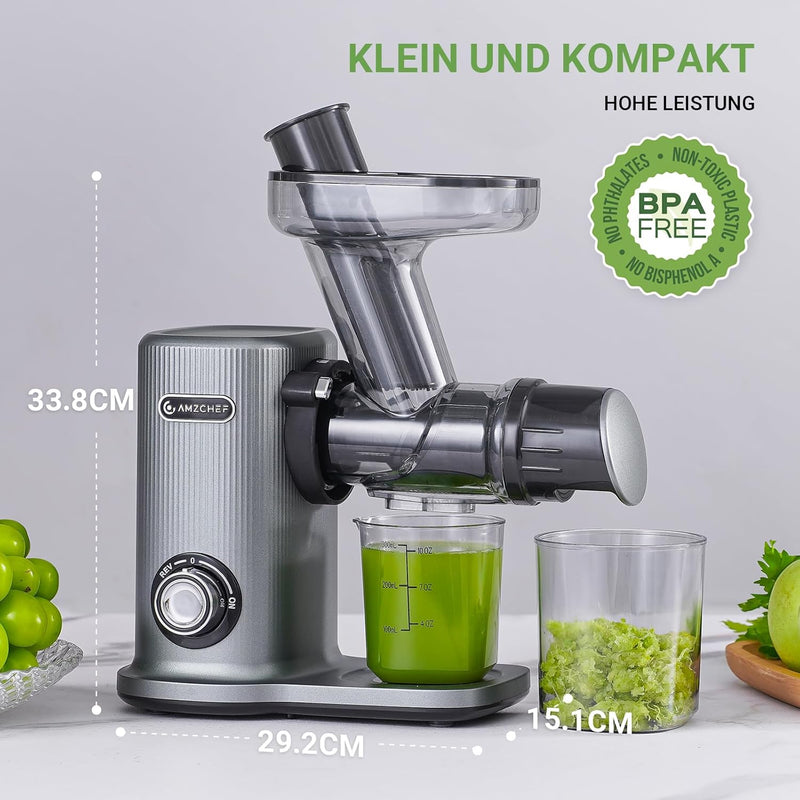 AMZCHEF Kompakt Entsafter Gemüse und Obst mit Zwei Zuführungsmodi für Einfache Verwendung - 150W Hig