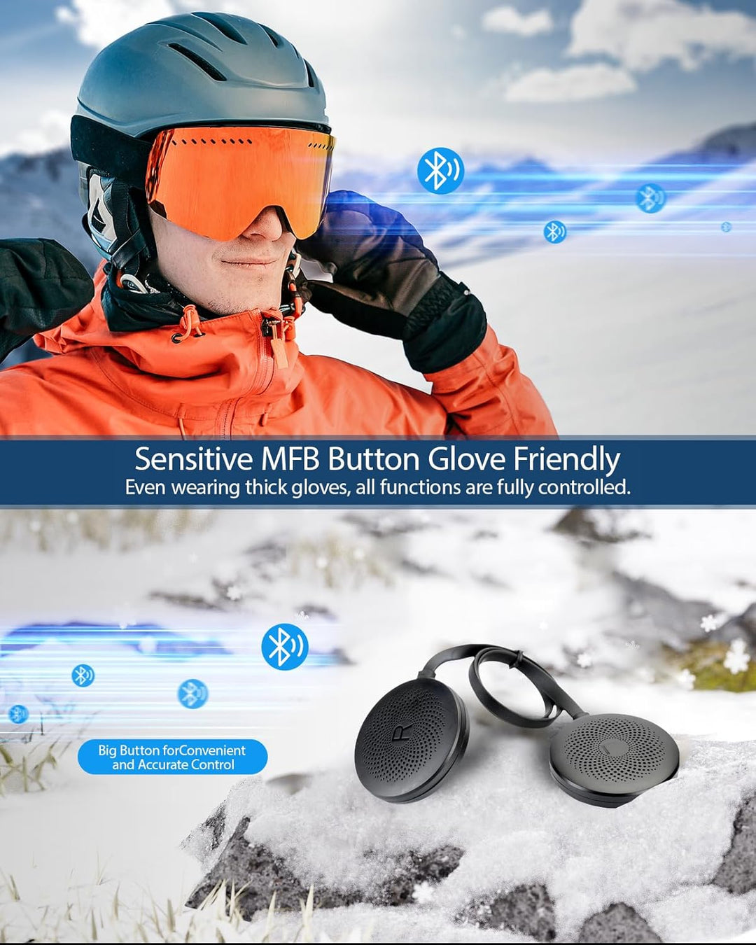 Doohoeek Kabellose Helmkopfhörer für Ski, Bluetooth Headset mit integriertem Mikrofon & IPX5 Wassers