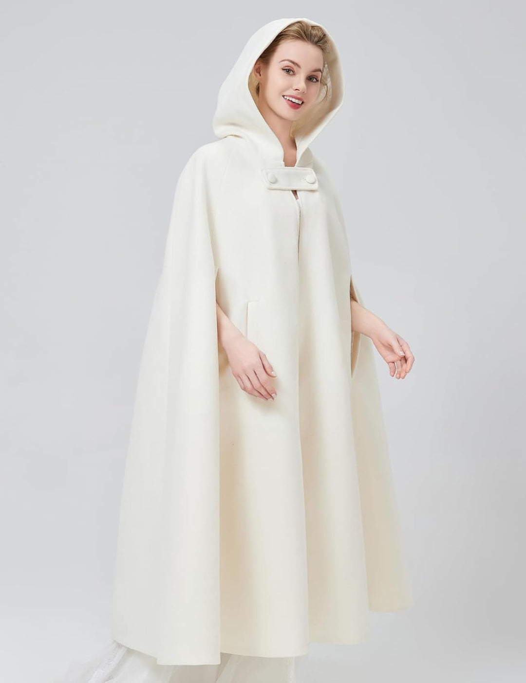 BEAUTELICATE Umhang mit Kapuze Mantel Wollmischung Damen Poncho Cape Lose Trenchcoat Outwear Hochzei