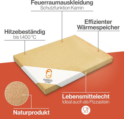 Feuerfest 123 - Schamotteplatte 300x200x20 mm, Schamottsteine Auskleidung Öfen & Kamine, lebensmitte