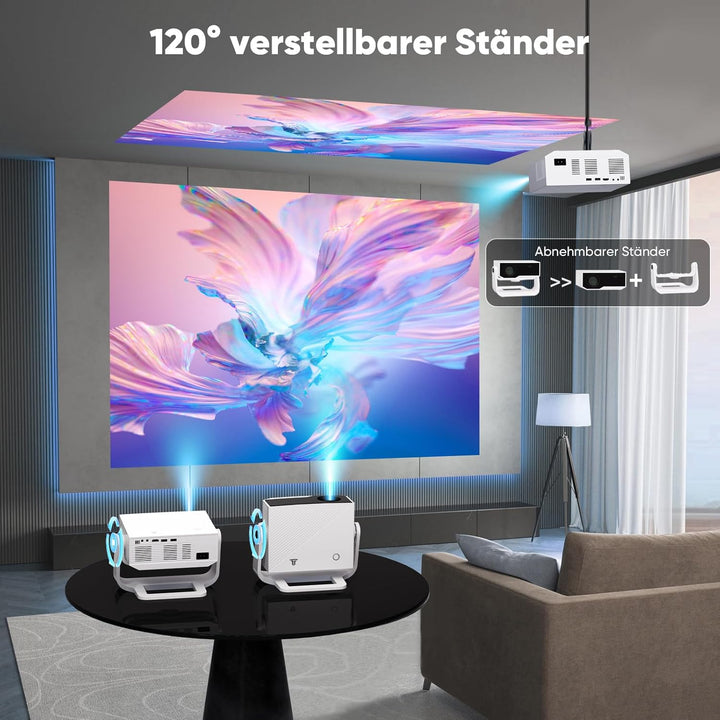 2025 Neuer Smart Beamer 4K Unterstützung, Android 11, Full HD 1080P, 25000 Lumens, WiFi 6 & BT 5.2,