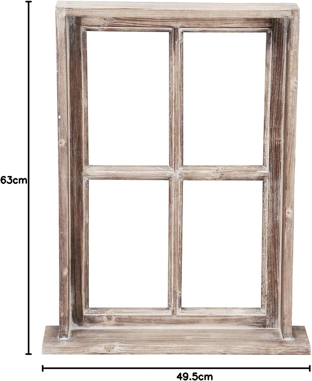 Posiwio Deko-Fenster Fensterrahmen mit Rahmen und Ablagebrett Holz im Landhausstil braun Shabby