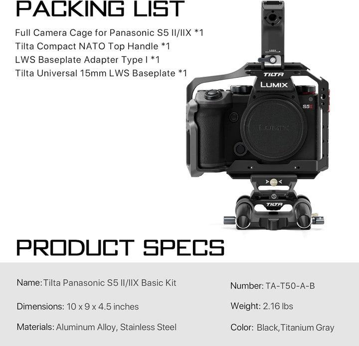 Tilta Full Camera Cage Basic Kit Kompatibel mit S5 II/S5 IIX/G9 II, Aluminiumlegierung Kamera-Videok