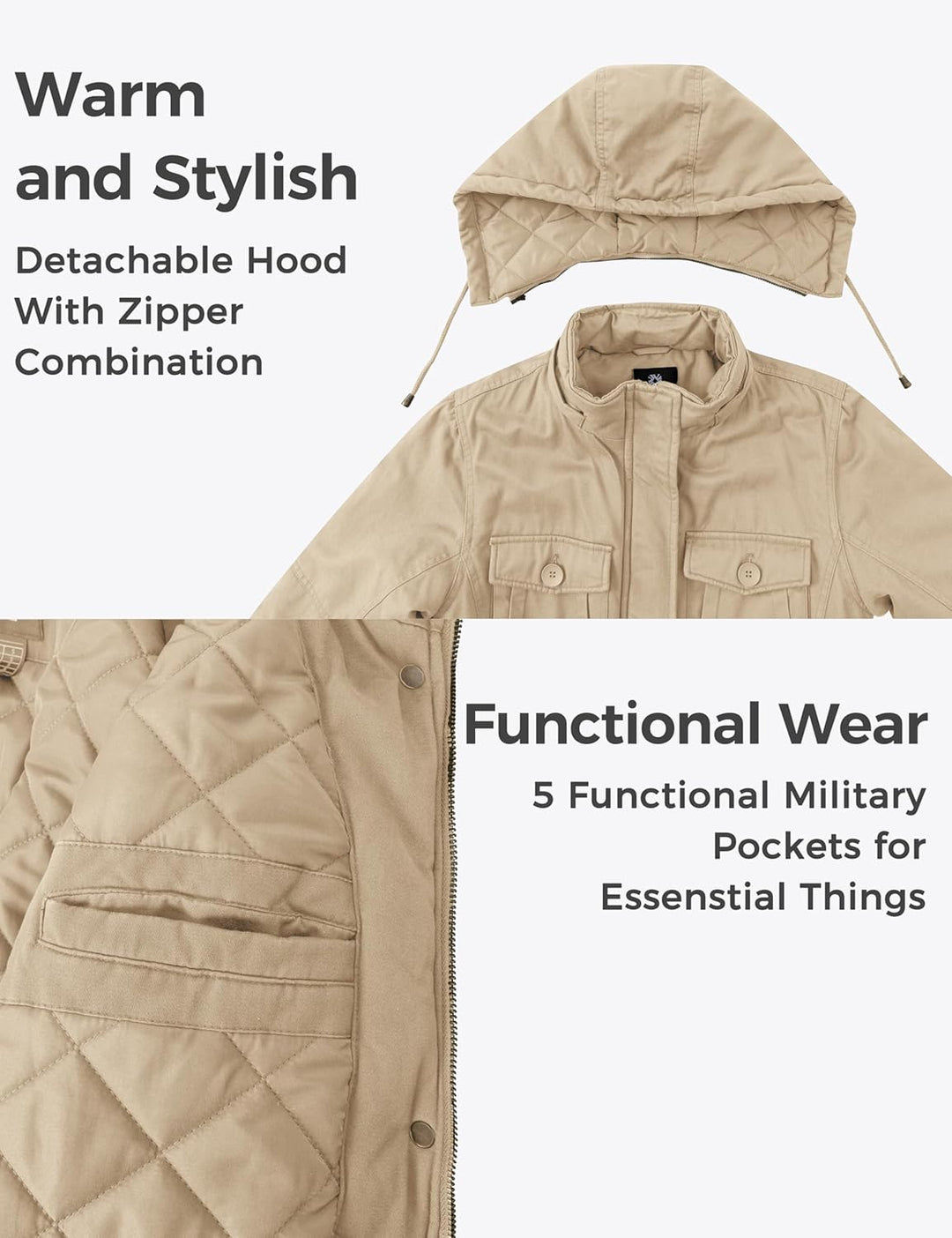 Wantdo Damen Klassische Baumwoll Jacke Warmer Fleece Mantel Winter Outdoor Parka Jacke Mittellanger