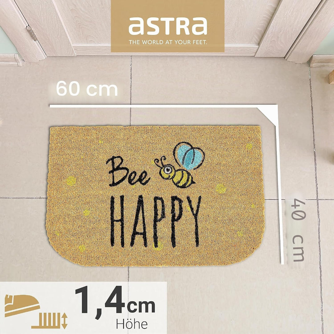 Astra natürliche Fussmatte Kokos - Kokosmatte 40x60cm Happy - rutschfeste Schmutzfangmatte robust -