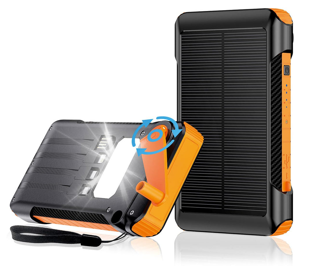 revolt Handkurbel-Powerbank: Kurbel-Dynamo-Solar-Powerbank, 10.000 mAh, USB-C PD bis 20 W, LED (Hand