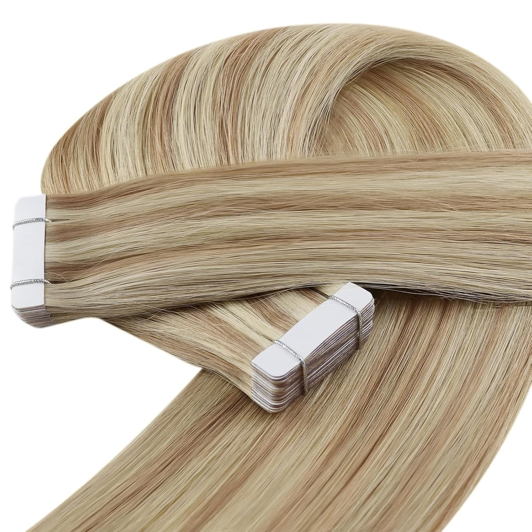 YoungSee Tape Extensions Echthaar Blond Tape in Extensions Aschblond Echthaar Extensions Tape Blond
