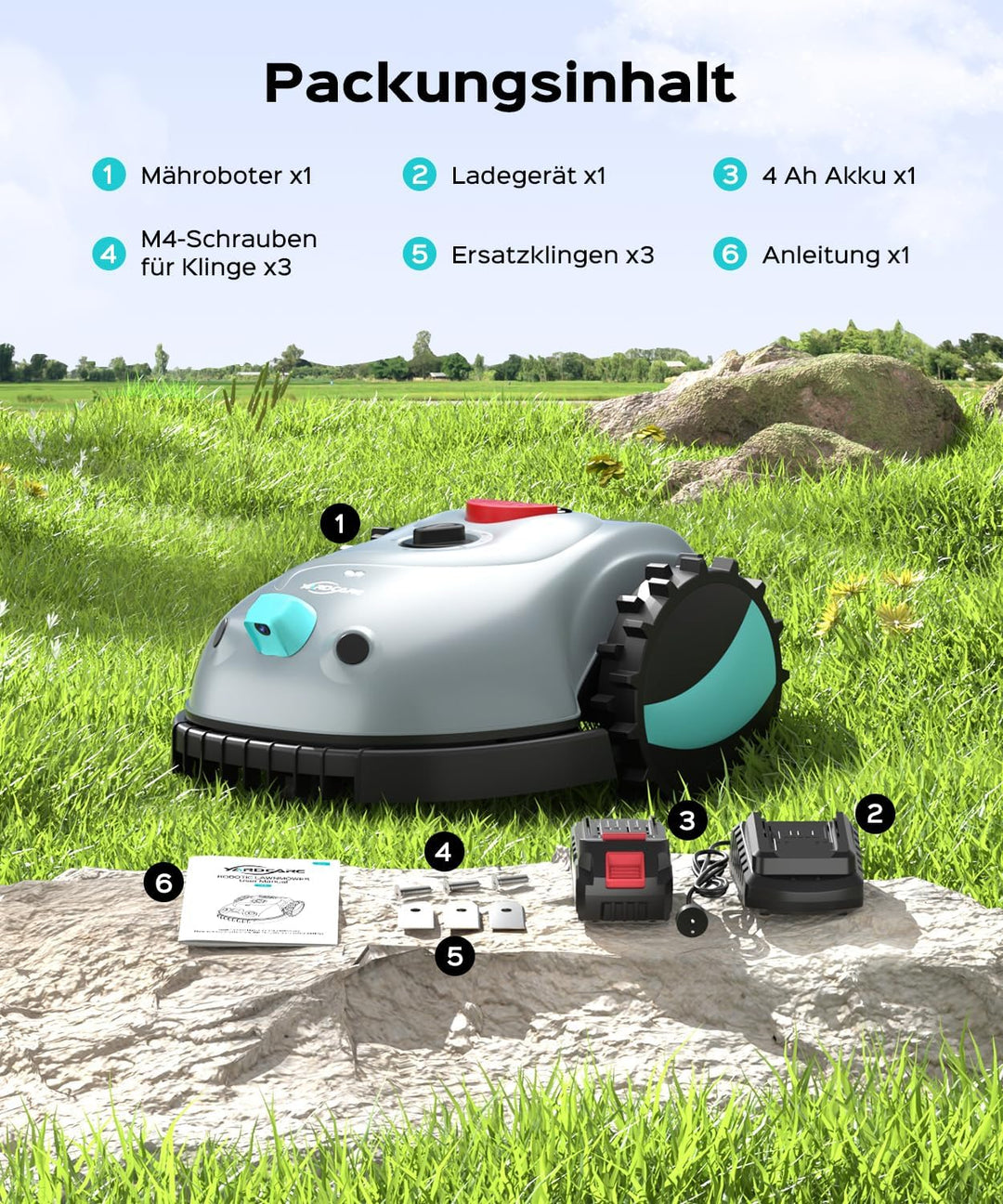 V100 Mähroboter ohne Begrenzungskabel, mit Vision Navigation, Spiralschnitt, 150 Hinderniserkennung,