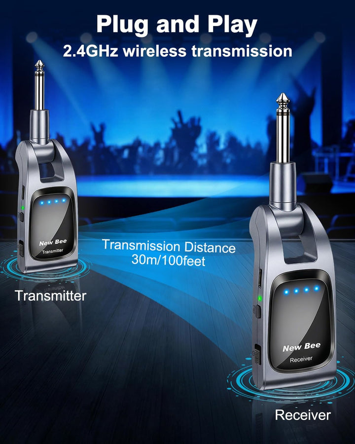 Kabelloses Gitarrensystem, 2,4 GHz mit 6 Kanälen, wiederaufladbar, Audio, kabellos, Bass-Sender, Emp