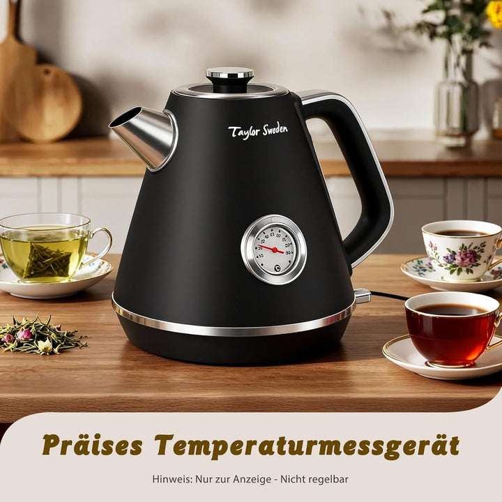 Taylor Swoden Aladin - Wasserkocher Edelstahl 1,7l, Retro elektrischer Wasserkocher mit Kalkfilter 2