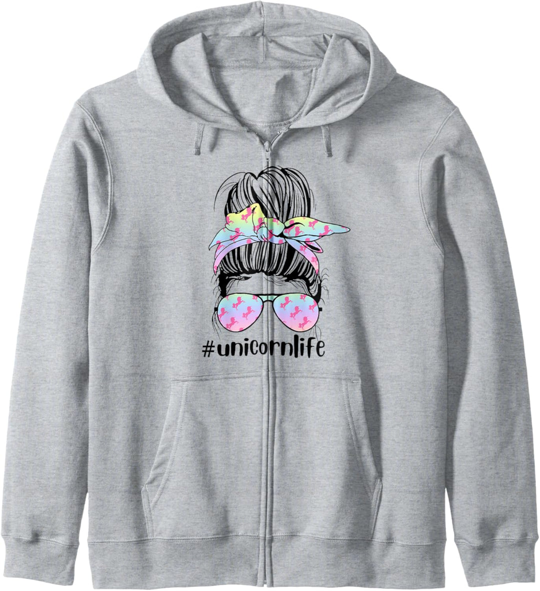 Unicorn Life Lustige Messy Bun Hair Pastell Regenbogen Sonnenbrille Kapuzenjacke
