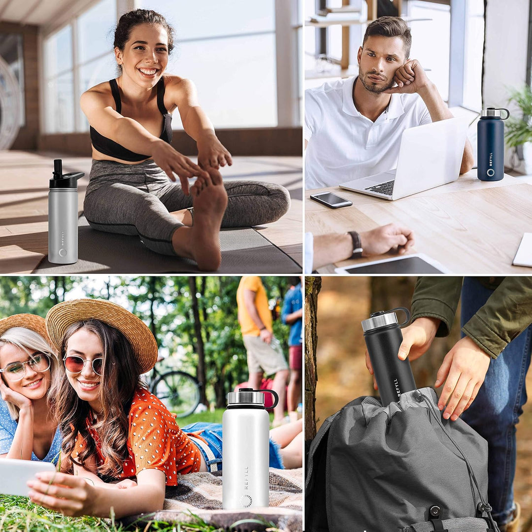 REFYLL Trinkflasche Edelstahl “easyFYLL” 1000ml I Premium Thermoflasche für Wandern, Fitness, Fahrra