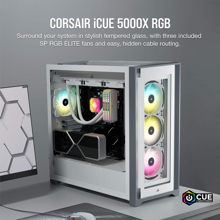 Corsair iCUE 5000X RGB Mid-Tower-ATX-PC-Smart-Gehäuse mit Gehärtetem Glas (Vier Paneele aus Gehärtet