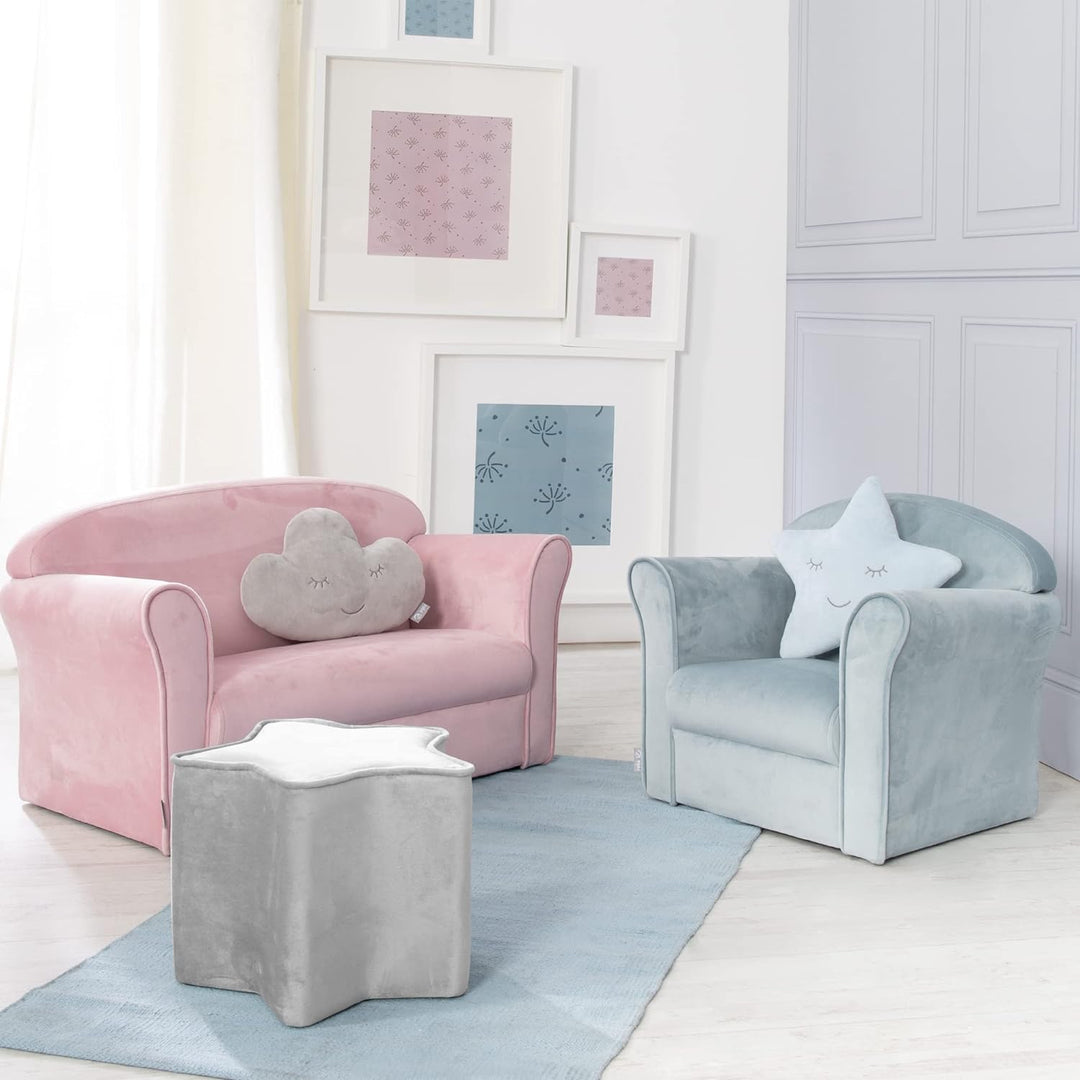 roba Kindersofa Lil Sofa mit Armlehnen für Mädchen und Jungen - Bequeme Kindercouch - Samtstoff rosa