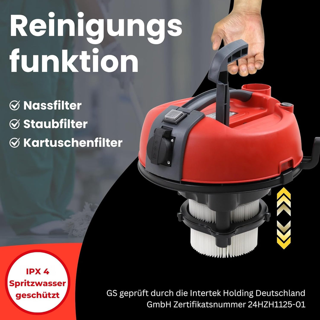 STAHLMANN VAC3300 Industriestaubsauger Nasssauger Trockensauger; 30L Tank, integrierte Steckdose, le