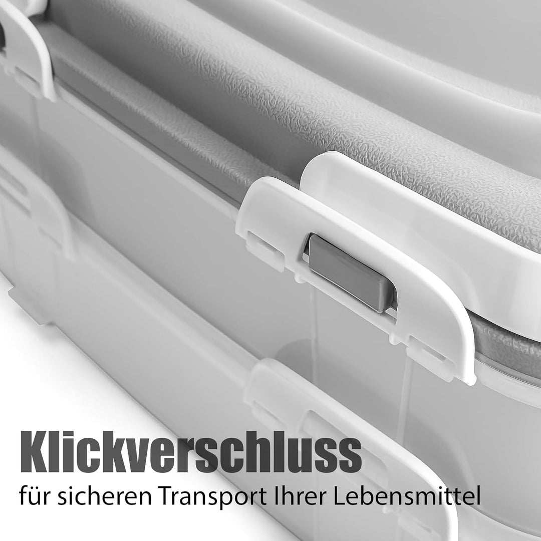 BigDean Partycontainer mit 2 Etagen und Hebeeinsatz in Pastell Grau – für Backwaren, Snacks &amp; Kuchen