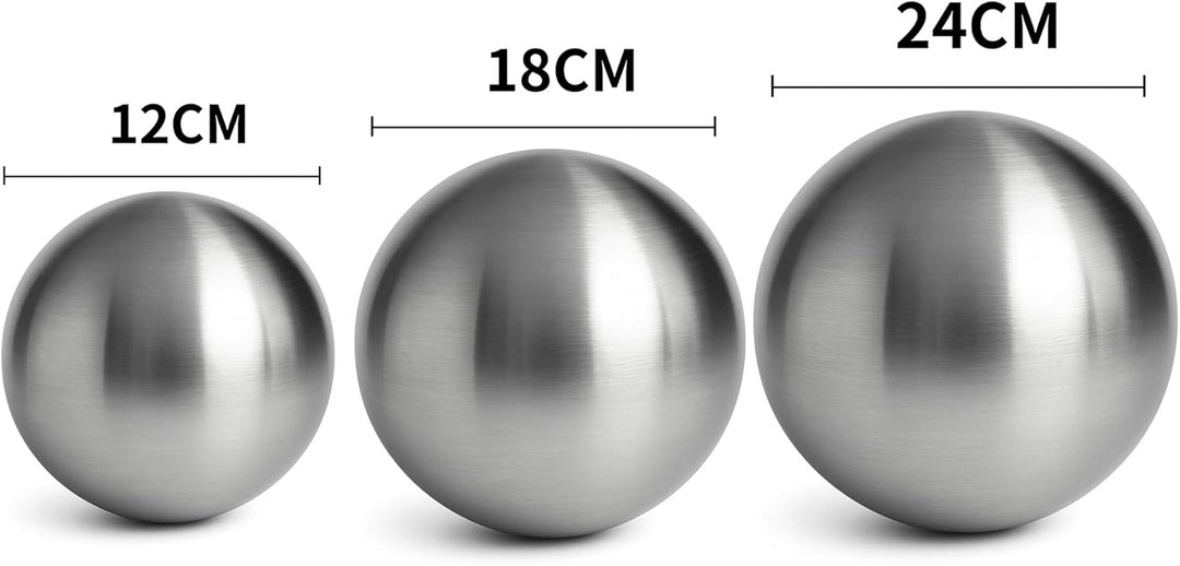 Köhko 3er Edelstahlkugeln-Set-07 Ø 12-18-24 cm Dekokugel aus gebürstet-matten Edelstahl, Ø 12-18-24