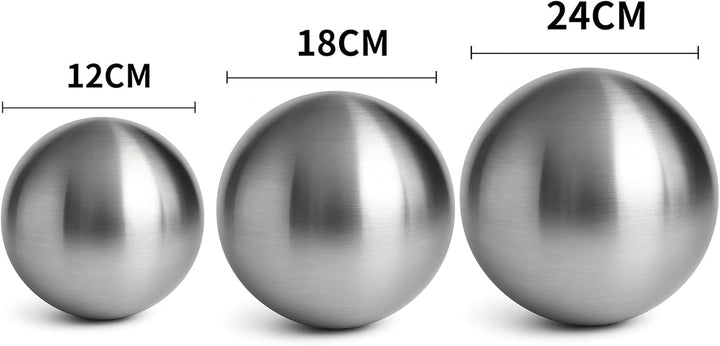Köhko 3er Edelstahlkugeln-Set-07 Ø 12-18-24 cm Dekokugel aus gebürstet-matten Edelstahl, Ø 12-18-24