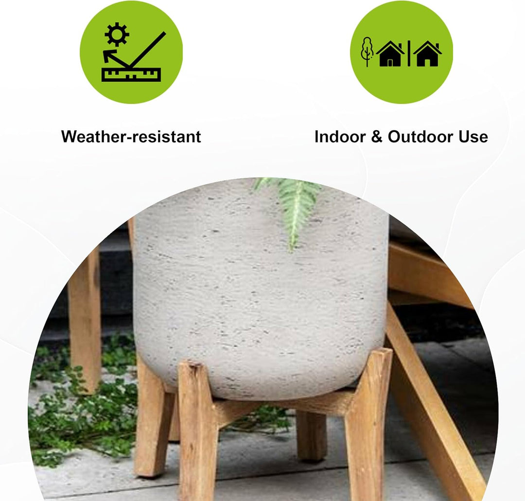 Finestgreen Charlie Feet Low | Handgefertigtes Pflanzgefäss auf Holzfüssen (XL Ø:36 H:44,5 cm, Grau)