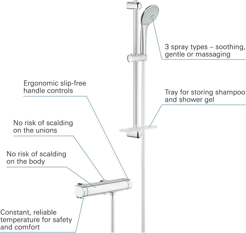 Grohe GRT 2000 THM Brause AP 1/2" +Brs.garn., Silber 600 mm mit Brauseset Single, 600 mm mit Brauses