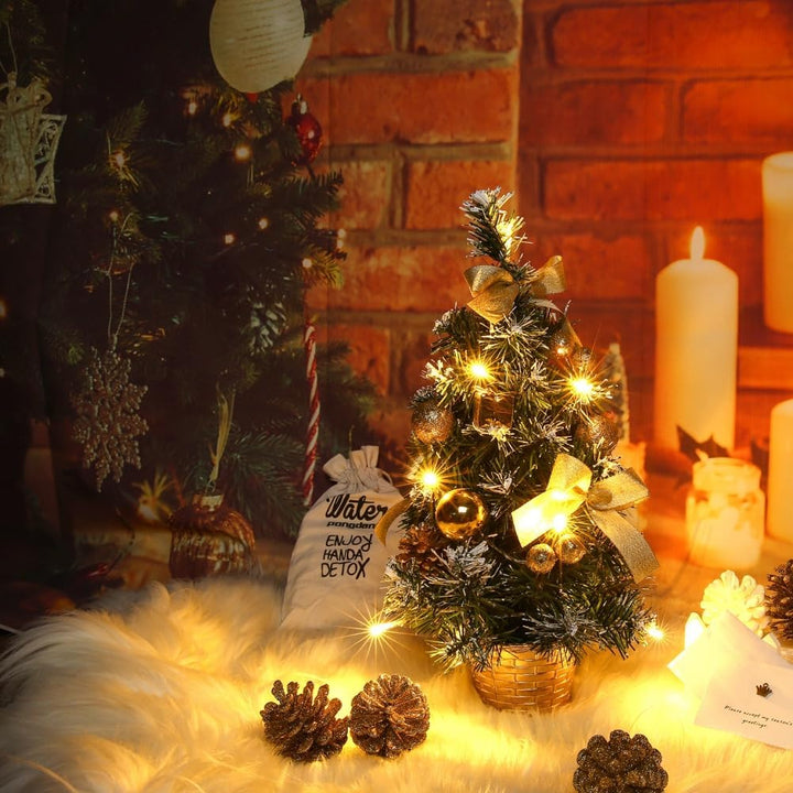 CRTEPST Mini LED Weihnachtsbaum Künstlich Klein Desktop Deko Tannenbaum mit LED Lichterkette Beleuch