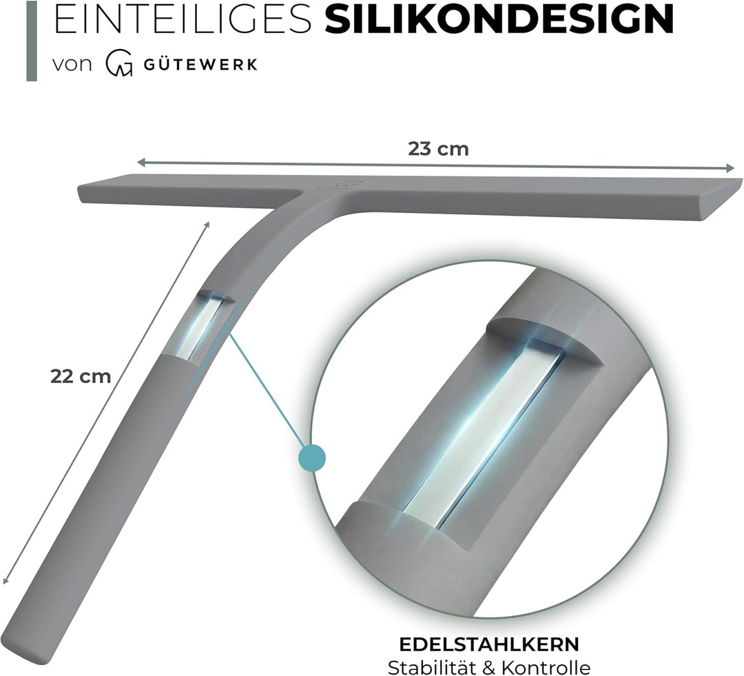 Gütewerk Duschabzieher, Silikon-Abzieher Dusche, Hygienischer Abzieher für Badezimmer, Duschwand & F