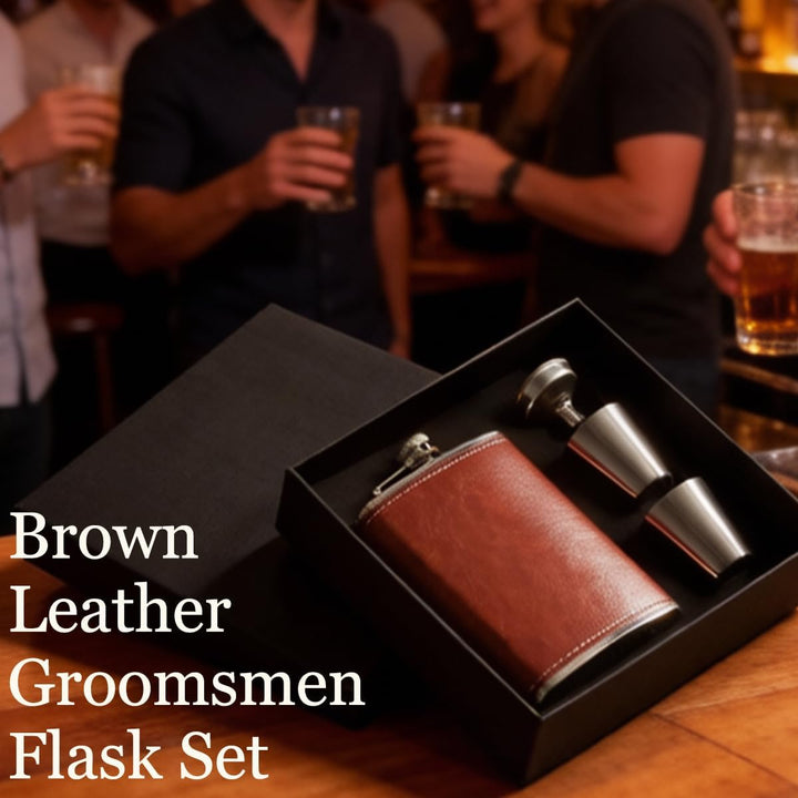 Eiarrnp 8oz Braun Leder Klein Flachmann für Männer Frauen Leckenschutz Flachmann Set for Whiskey Vod