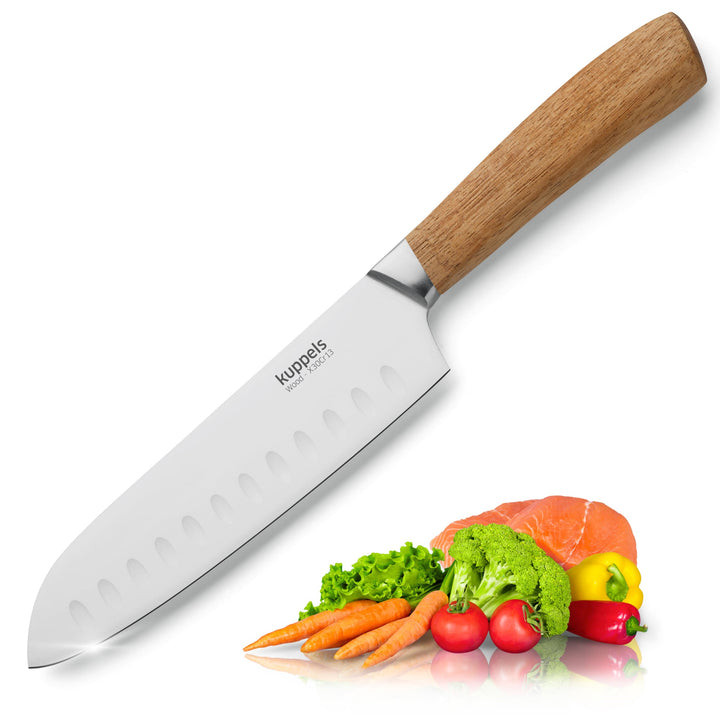 Kuppels Wood Santoku Messer mit Kullenschliff, 17 cm Klingenlänge, extrem scharf & schnitthaltig, Me