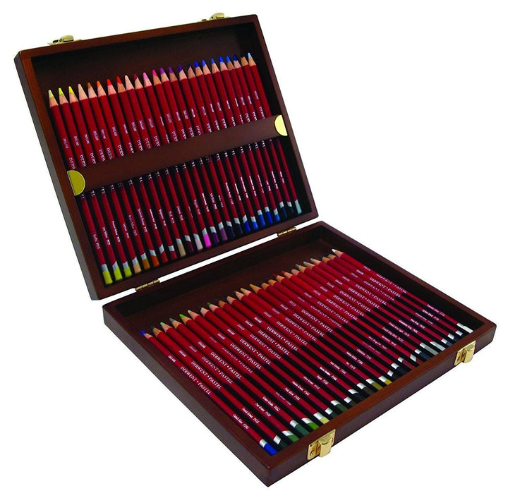 Derwent Pastellstifte in einer Geschenk-Box aus Holz, Zeichnen & Ausmalen, 48er-Set, Ideal zum Misch