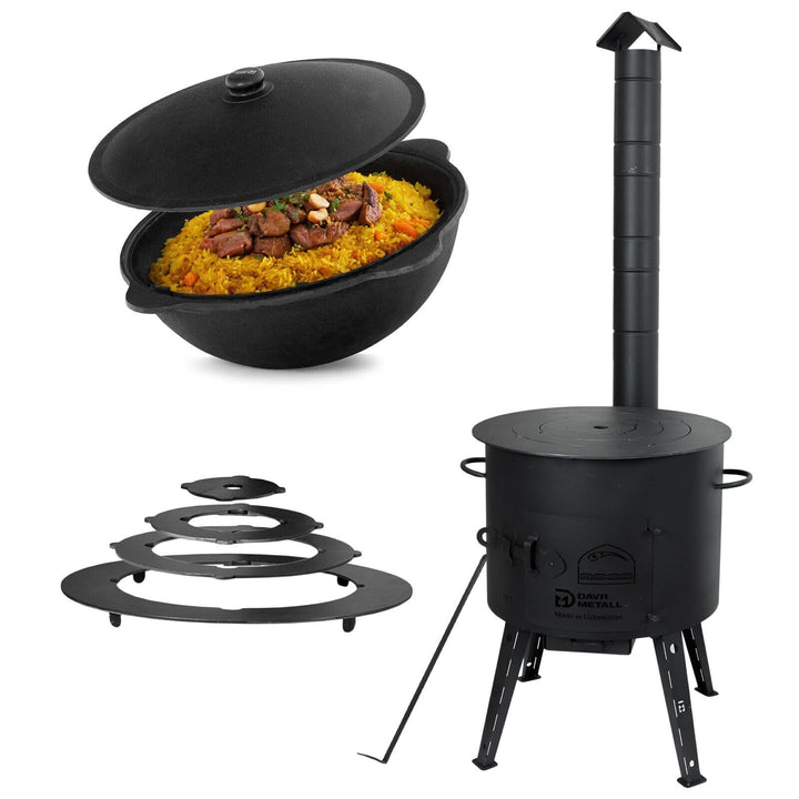 Ø44cm Uchag 2mm stahl Utschak mit Adapter-Ringe 16L Kazan rund Kasan Utschag Feldküche Feuerstelle C