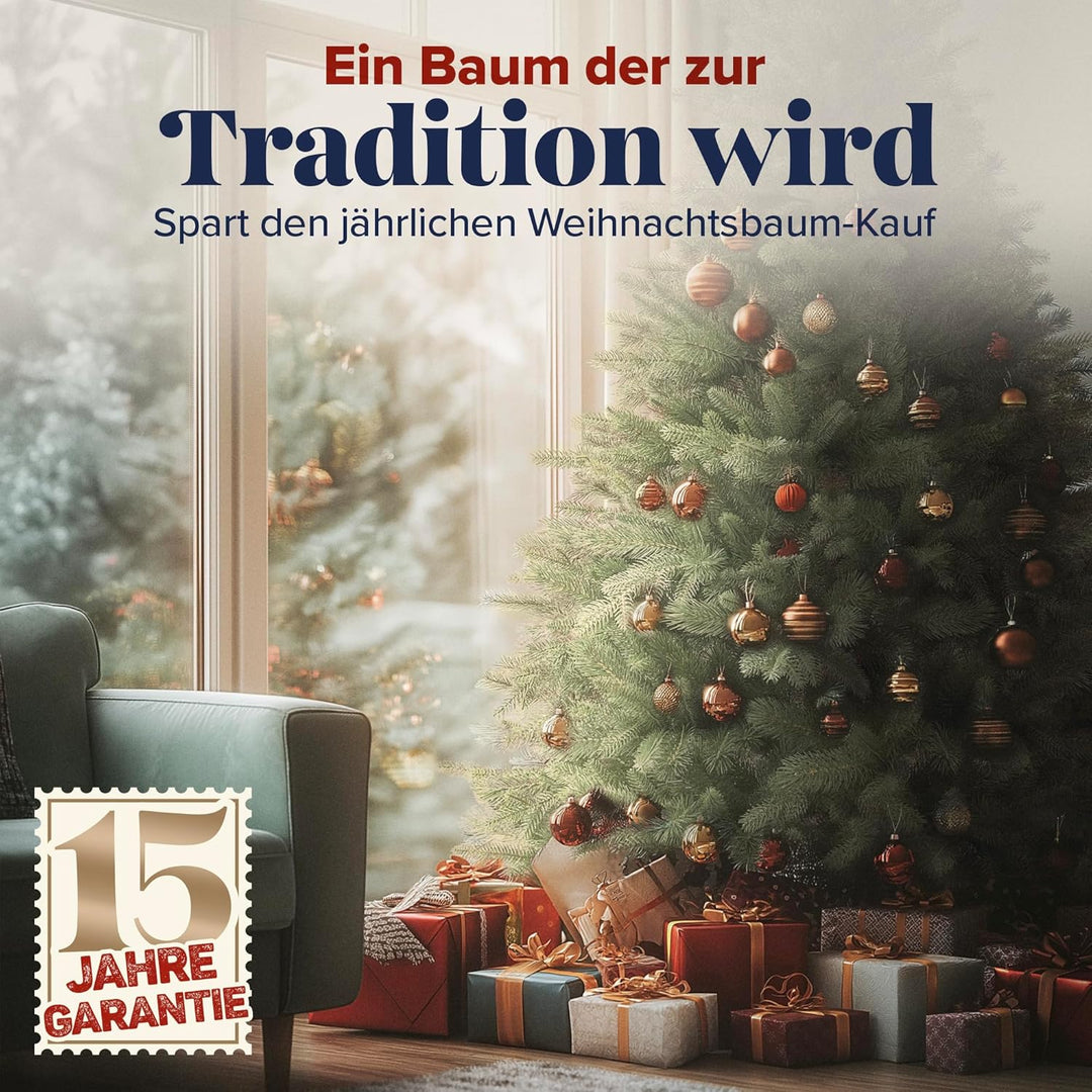 Weihnachtsbaum künstlich 180cm 100% PE Spritzguss - TESTSIEGER - Naturgetreu, dichte Zweige, Künstli