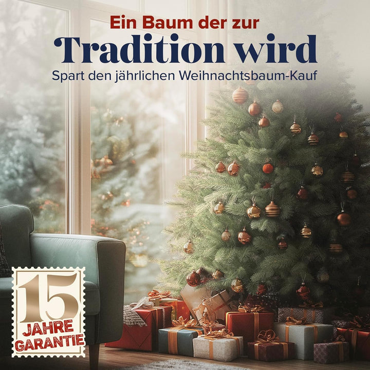 Weihnachtsbaum künstlich 180cm 100% PE Spritzguss - TESTSIEGER - Naturgetreu, dichte Zweige, Künstli