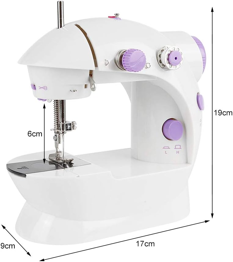 Nähmaschine für Kinder und Anfänger, Mini-Nähmaschine mit Fusspedal, LED Licht, Zweidraht-Zwei, Arbe