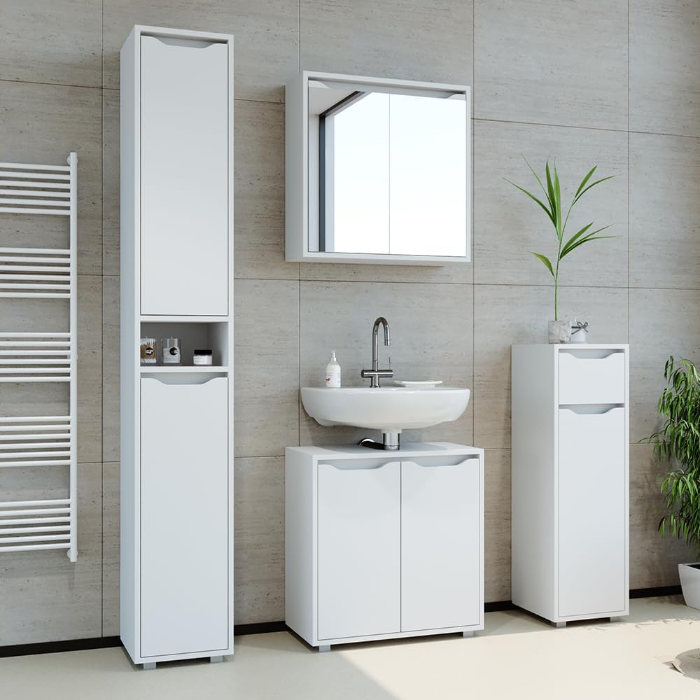 Vicco Midischrank Ruben, Weiss, 30 x 97.5 cm, zur Aufbewahrung im Bad, kompatibel mit Ruben Collecti