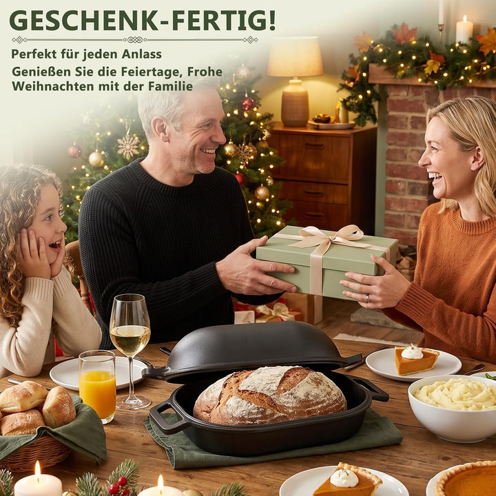 Gusseisen Topf Brot Backen 40cm, Robuste Brotbackform mit Deckel, Gusseisentopf Brotform, Idealer Br