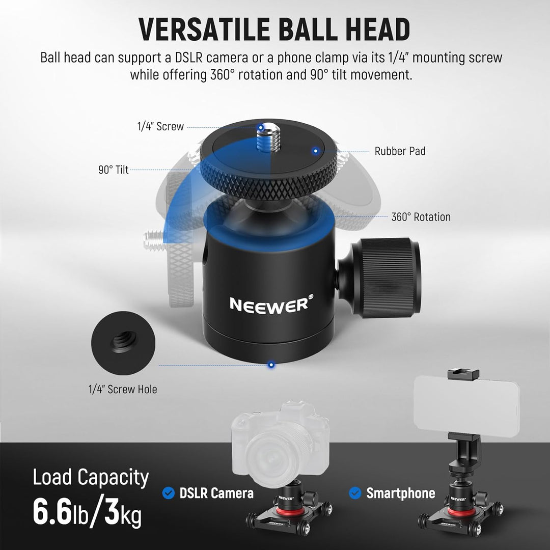 NEEWER Kamera Slider Dolly mit Kugelkopf und Telefonklemme, 4 rädriger Tisch Dolly mit 360° Panorama