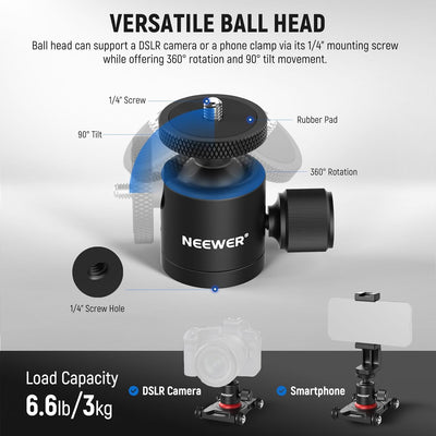 NEEWER Kamera Slider Dolly mit Kugelkopf und Telefonklemme, 4 rädriger Tisch Dolly mit 360° Panorama