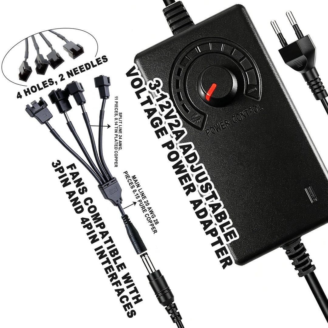 4 Pin Pwm Lüftersteuerung + 12V Netzteil, Pwm Regler Fan Speed Control Module, 100–240 V AC zu 3–12