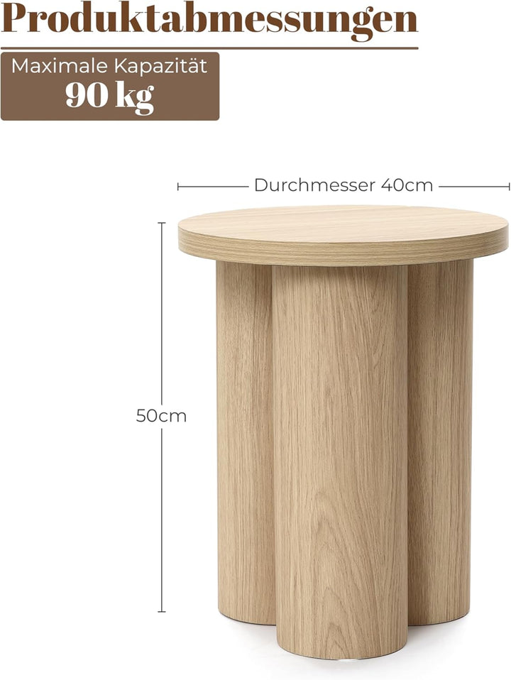 Hometopia Beistelltisch Holz, Kleiner Runder Tisch für Wohnzimmer, Nachttisch für kleine Räume, Mode