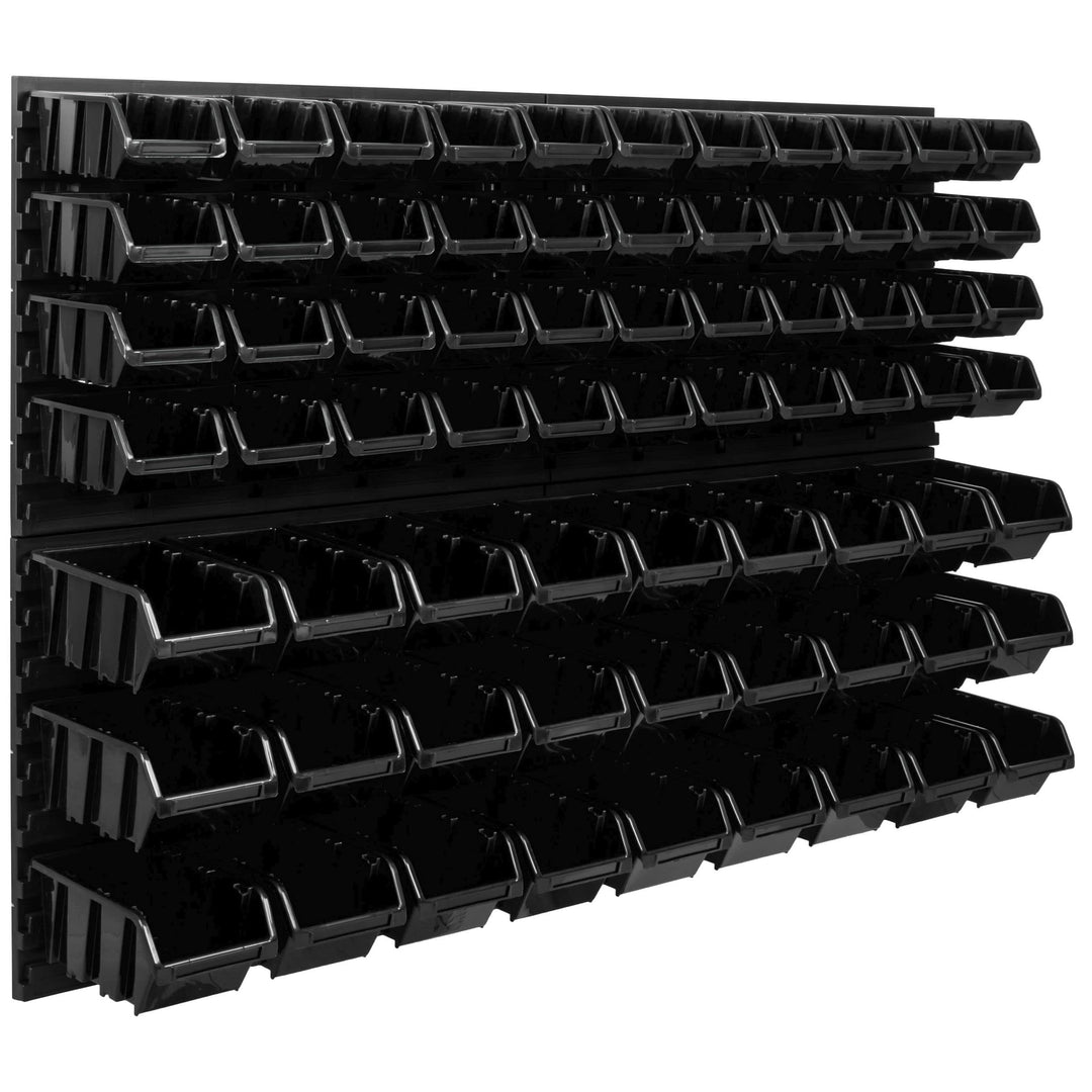 Lagersystem Werkstattregal | 115 x 78 cm | 71 stck. Box | Wandregal mit Stapelboxen - Wandplatten Ex